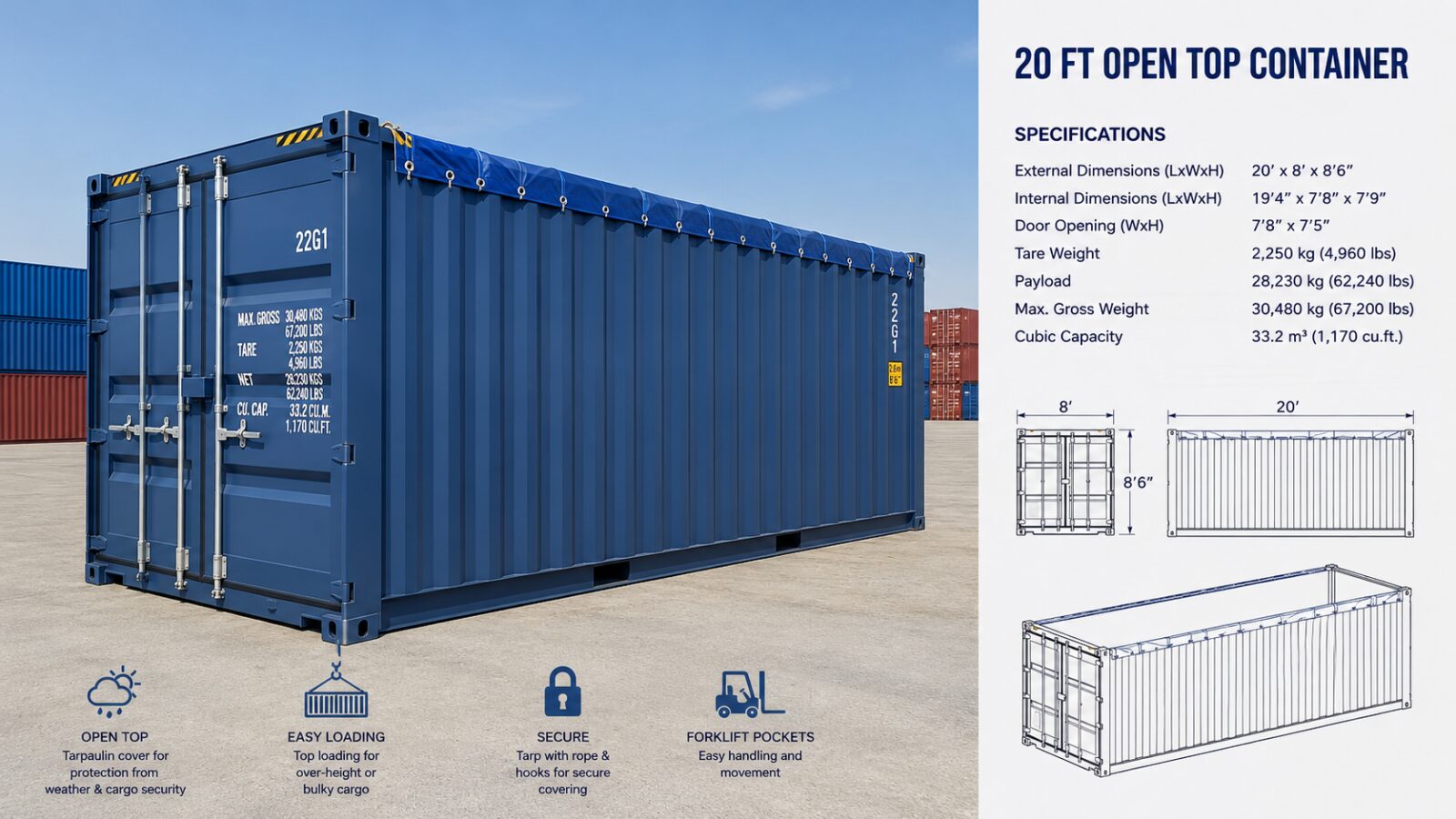 20 ft Open Top Container for Sale