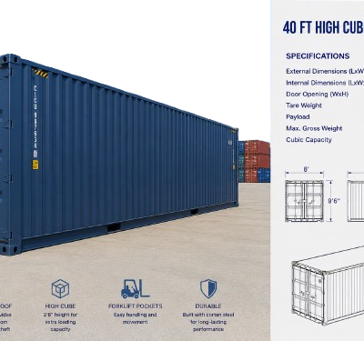 40 ft high cube hard top shipping container for sale