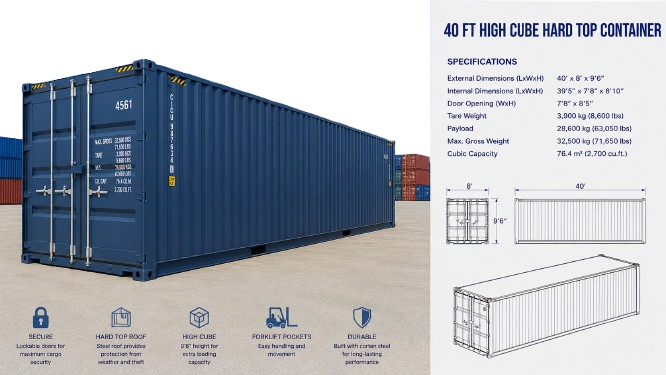 40 ft High Cube Hard Top Container for Sale