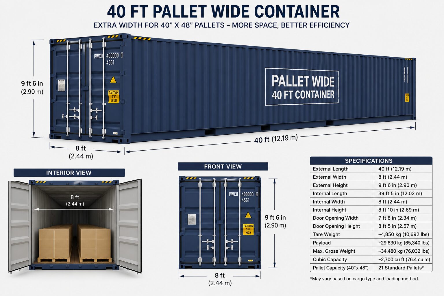 40 ft Pallet Wide Container for Sale