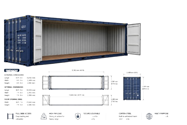 40 ft side open shipping container for sale