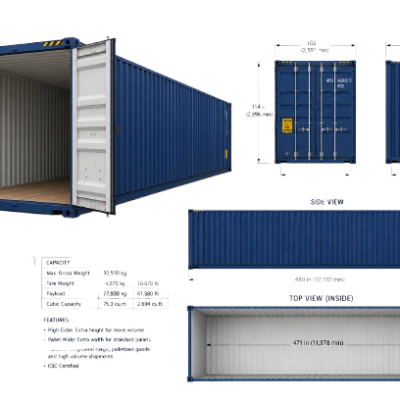40 ft high cube pallet wide shipping container for sale